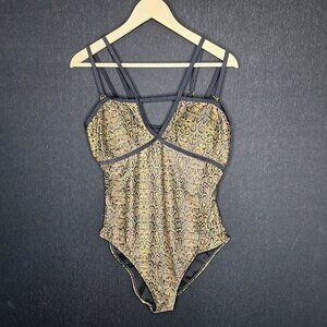 NWOT Nicole Miller Green Snake Print One Piece Swimsuit Size XL Preppy Playful